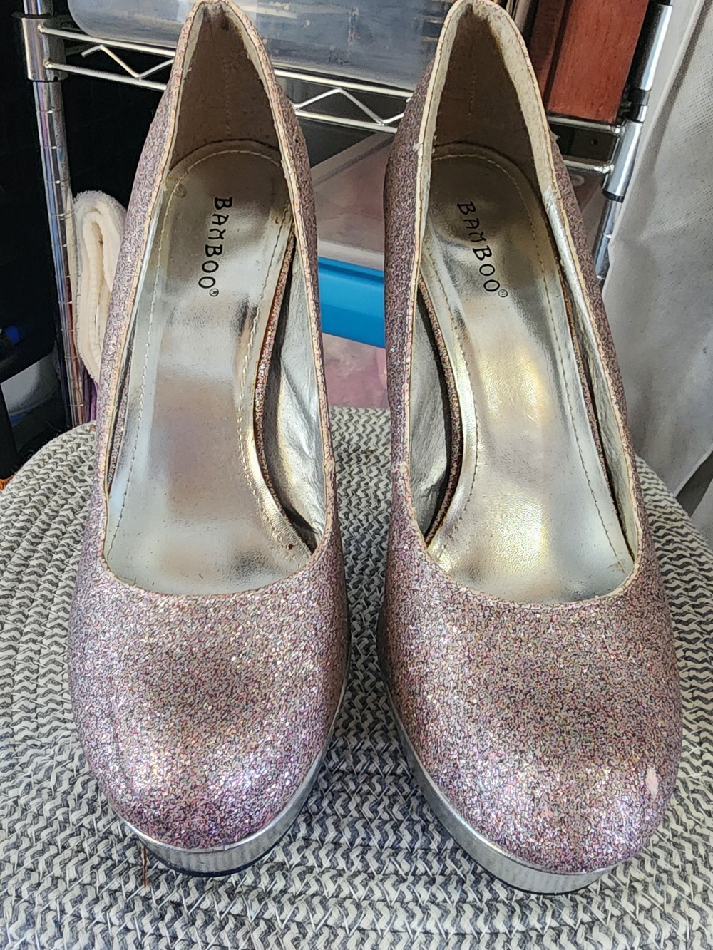 BAMBOO Rose Gold Glitter Platform Pumps
